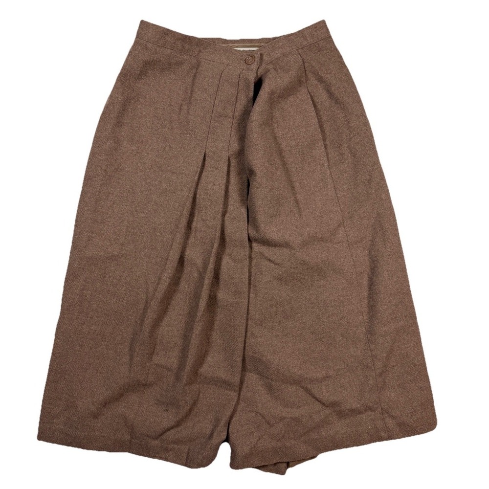 Vintage European Connection Brown Wool Blend Hem Pleat Mid-Skirt Sz 7/8